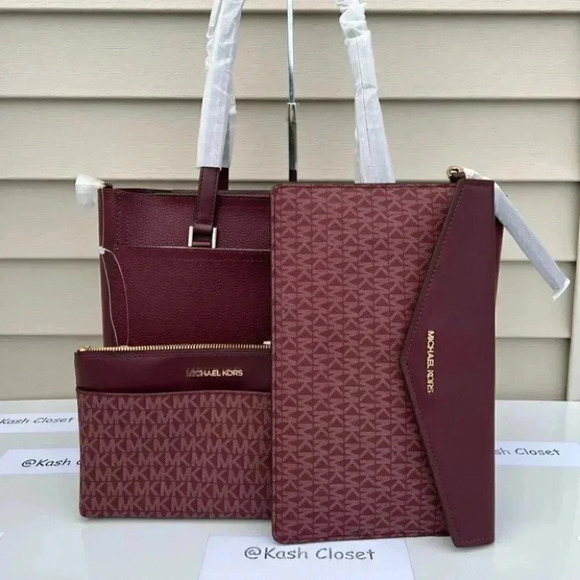 Michael Kors Maisie 3 in 1 Tote Large Leather Bag Merlot Multi - Picture 1 of 11